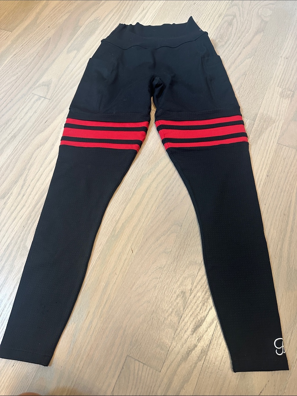 Bombshell sportswear Black Leggings with Red Stripe Detail